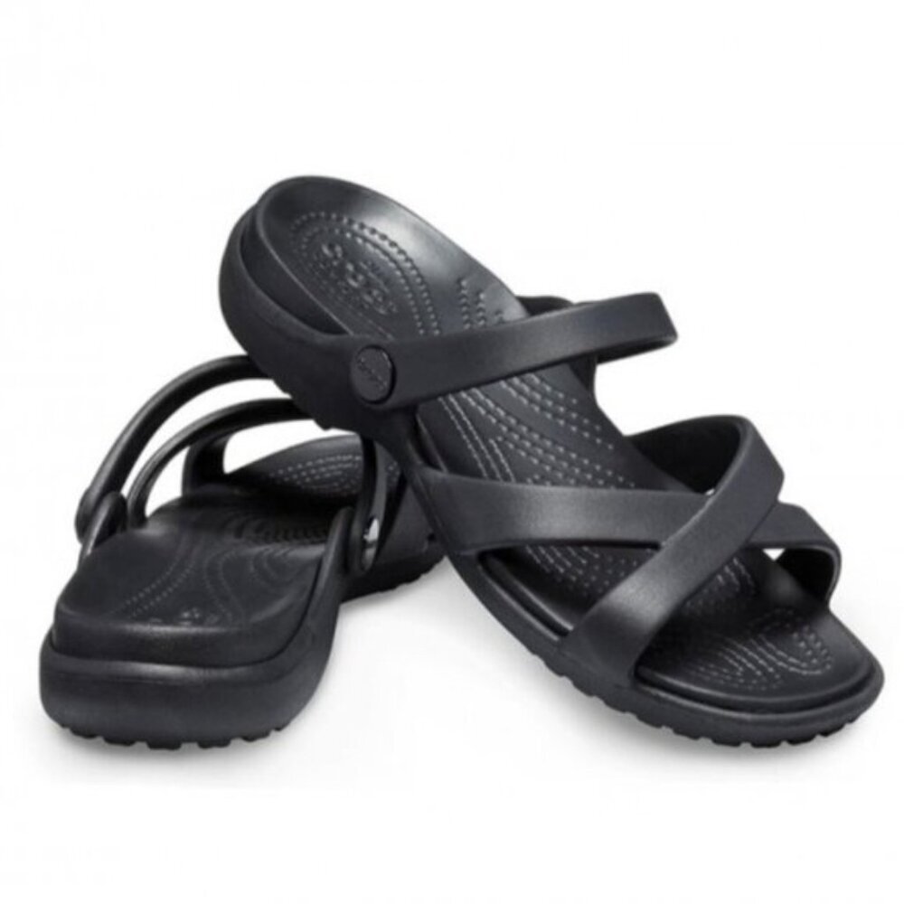 CROCS Meleen Twist Cross Band SlipOn Strap Slide Sandal Flat Lightweight Black 8
